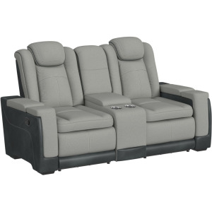 Lantana Motion Loveseat with Console in Rocky Cement/Charcoal
