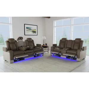 Lantana Power Motion Sofa with Power Headrest, Led, DDT, reading light and PWS in Rocky Brown/Grey
