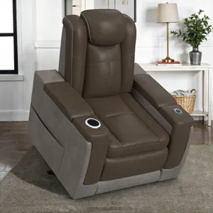 Lantana Power Motion Lift Chair with Wireless Charger and Cup Holder in Rocky Brown/Grey