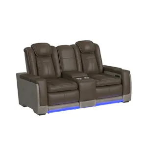 Lantana Power Motion Loveseat with Power Headrest, Led, and Console in Rocky Brown/Grey