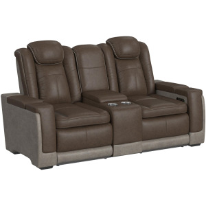 Lantana Power Motion Loveseat with Power Headrest, Led, and Console in Rocky Brown/Grey