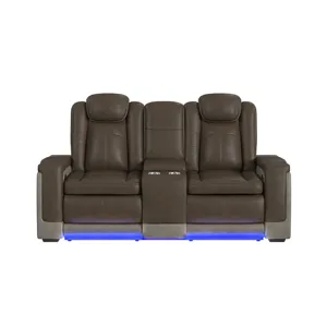 Lantana Power Motion Loveseat with Power Headrest, Led, and Console in Rocky Brown/Grey