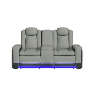 Lantana Power Motion Loveseat with Power Headrest, Led, and Console in Rocky Cement/Charcoal