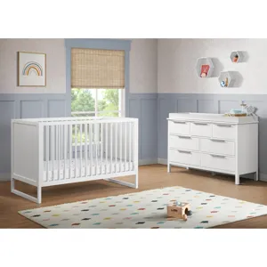 Lauren Crib and Dresser with Topper in White