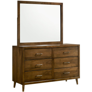 Malibu 6-Drawer Dresser & Mirror in Walnut