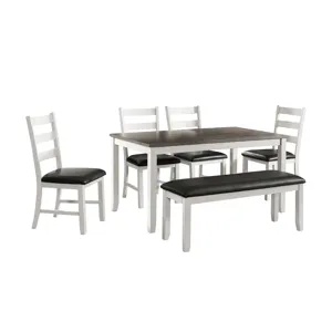 Martin 6 Pc Dining set (Table+ 4 + Bench) (Dark Brown Top - White Base)