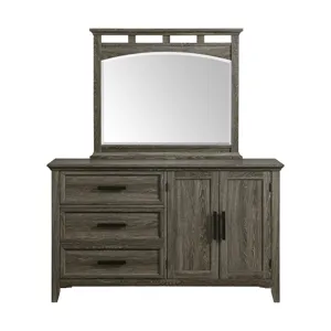 Matias Bedroom Set with Queen/Full Headboard, Dresser, Mirror & Nightstand in Mocha Grey