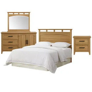 Matias Bedroom Set with Queen/Full Headboard, Dresser, Mirror & Nightstand in Brown