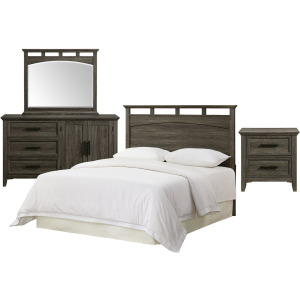 Matias Bedroom Set with Queen/Full Headboard, Dresser, Mirror & Nightstand in Mocha Grey