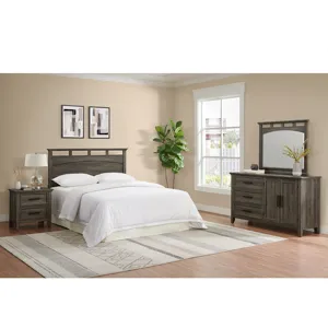 Matias Bedroom Set with Queen/Full Headboard, Dresser, Mirror & Nightstand in Mocha Grey