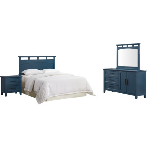 Matias RTA Bedroom Set with Queen/Full Headboard, Dresser, Mirror & Nightstand in Blue