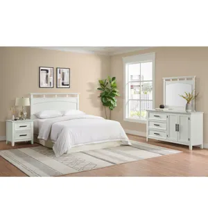 Matias RTA Bedroom Set with Queen/Full Headboard, Dresser, Mirror & Nightstand in Bright White
