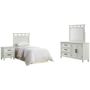 Matias RTA Bedroom Set with Twin Headboard, Dresser, Mirror & Nightstand in Bright White