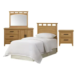 Matias Bedroom Set with Twin Headboard, Dresser, Mirror & Nightstand in Brown