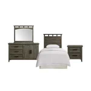 Matias Bedroom Set with Twin Headboard, Dresser, Mirror & Nightstand in Mocha Grey