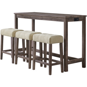 Oak Lawn Grey Bar Table Single Pack (Table + 3 Tan Fabric Stools)