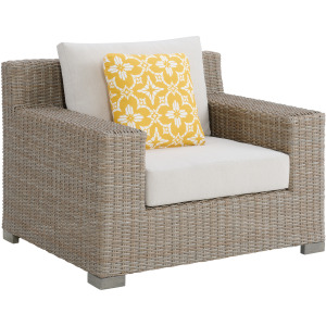 Ollie Chair - Tan and Olefin White Cream with 1 Yellow Pillow