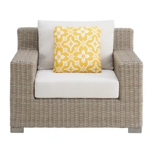 Ollie Chair - Tan and Olefin White Cream with 1 Yellow Pillow