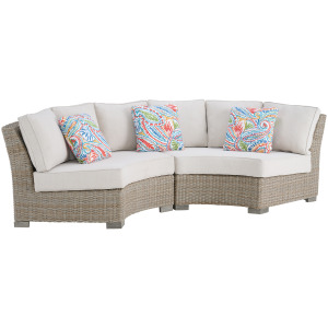 Ollie Curved Loveseat - Tan and Olefin White Cream with 3 Multi Color Pillows