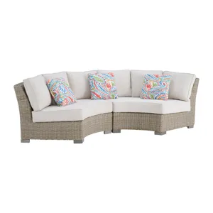 Ollie Curved Loveseat - Tan and Olefin White Cream with 3 Multi Color Pillows