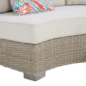 Ollie Curved Loveseat - Tan and Olefin White Cream with 3 Multi Color Pillows