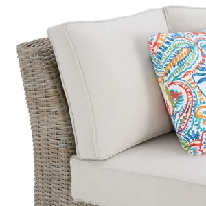 Ollie Curved Loveseat - Tan and Olefin White Cream with 3 Multi Color Pillows