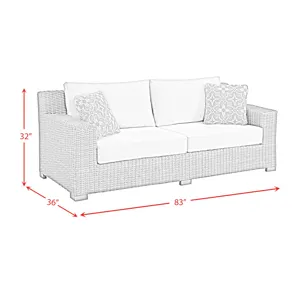 Ollie Sofa - Tan and Olefin White Cream with 2 Yellow Pillows