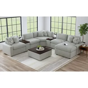 Options Three Ottoman W/Wood Top, Caster in Alpha Fog