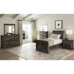 Park Ridge Twin Sleigh Storage Bed in Charcoal