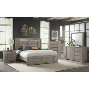 Kelis Grey 4PC Set w/Queen Bed w/ LED Strip & NS