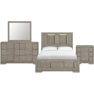 Kelis Grey 4PC Set w/Queen Bed w/ LED Strip & NS