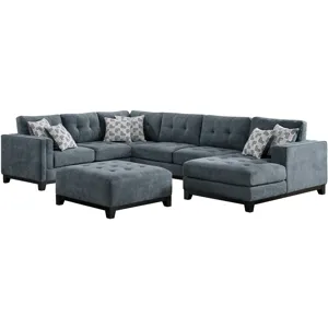 Wyatt Kymberly Navy Sectional 3PC Set & Ottoman