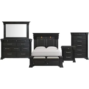 Kings Court Black 5PC Set w/Queen Storage Bed