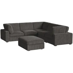 Esprit Grand Cord Charcoal Sectional 5PC Set & Ottoman