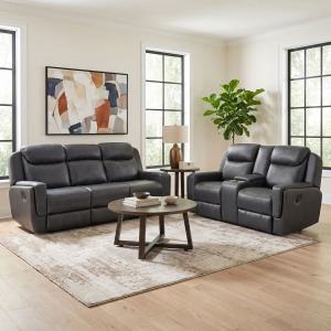 Panther Motion Loveseat with Console in Detex Navy