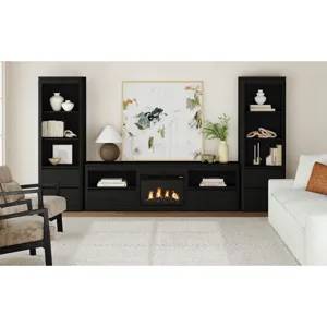 Rosalie Black 4PC Set w/82" TV Console with Fireplace Insert (Ships in 4 Boxes)