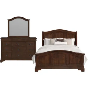 Cameron Cherry 3PC Set w/Queen Sleigh Headboard & Low Panel Footboard