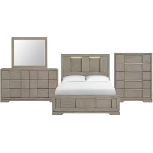 Kelis Grey 4PC Set w/Queen Bed w/ LED Strip & CH