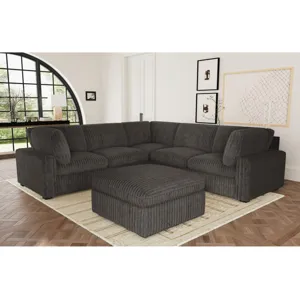 Esprit Grand Cord Charcoal Sectional 5PC Set & Ottoman