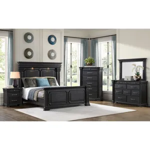 Kings Court Black 4PC Set w/Queen Bed and NS