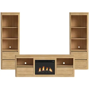 Rosalie Natural 4PC Set w/71" TV Console with Fireplace Insert (Ships in 4 Boxes)
