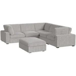Esprit Grand Cord Light Grey Sectional 5PC Set & Ottoman