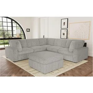 Esprit Grand Cord Light Grey Sectional 5PC Set & Ottoman