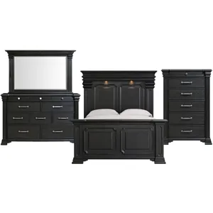 Kings Court Black 4PC Set w/Queen Bed and CH