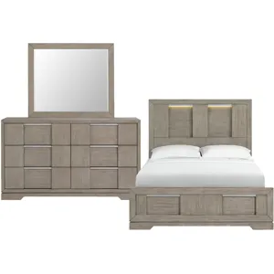 Kelis Grey 3PC Set w/Queen Bed w/ LED Strip