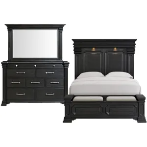 Kings Court Black 3PC Set w/Queen Storage Bed