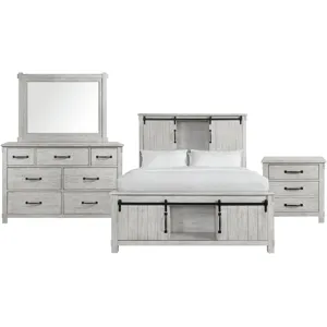 Scott White 4PC Set w/Queen Storage Bed & NS