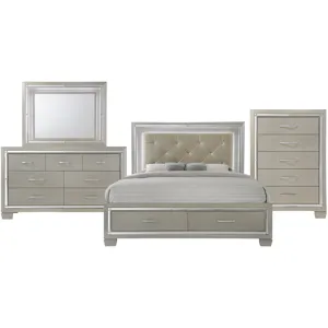 Platinum Champagne 4PC Set w/Queen Storage Bed & CH