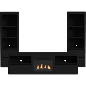 Rosalie Black 4PC Set w/82" TV Console with Fireplace Insert (Ships in 4 Boxes)