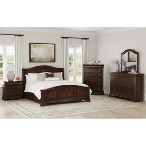 Cameron Cherry 3PC Set w/Queen Sleigh Headboard & Low Panel Footboard